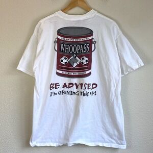 Vintage 90s Utopia Sport Whoopass Graphic T-Shirt Mens XL White Good Soccer Tee